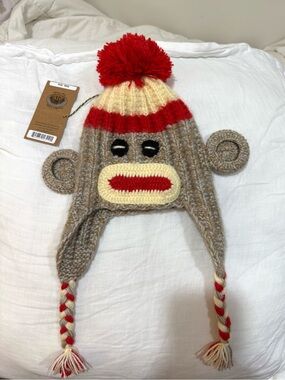 Kids Red & Cream Sock Monkey Earflap Hat - Cozy Knit